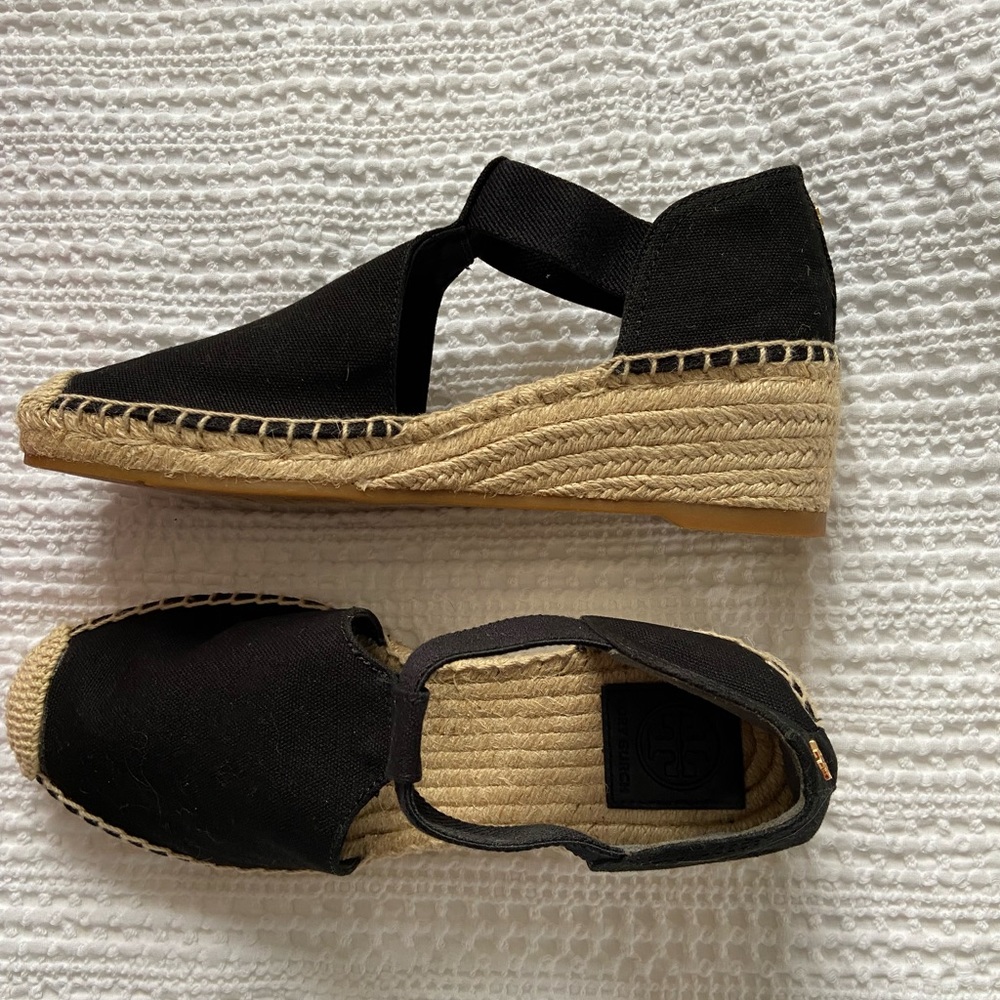 Tory Burch black espadrille wedges